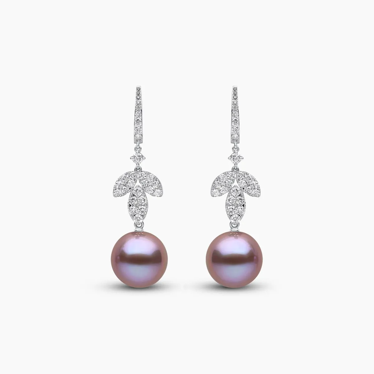 Glitz  18K Gold Pink Freshwater Pearl and Diamond Drop Earrings