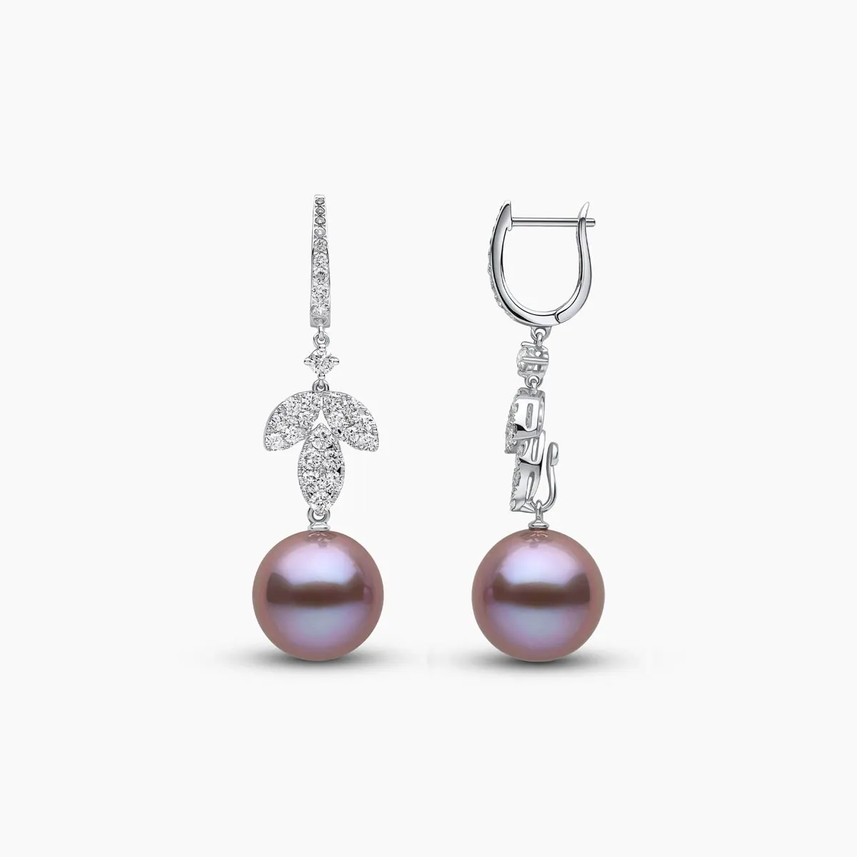 Glitz  18K Gold Pink Freshwater Pearl and Diamond Drop Earrings