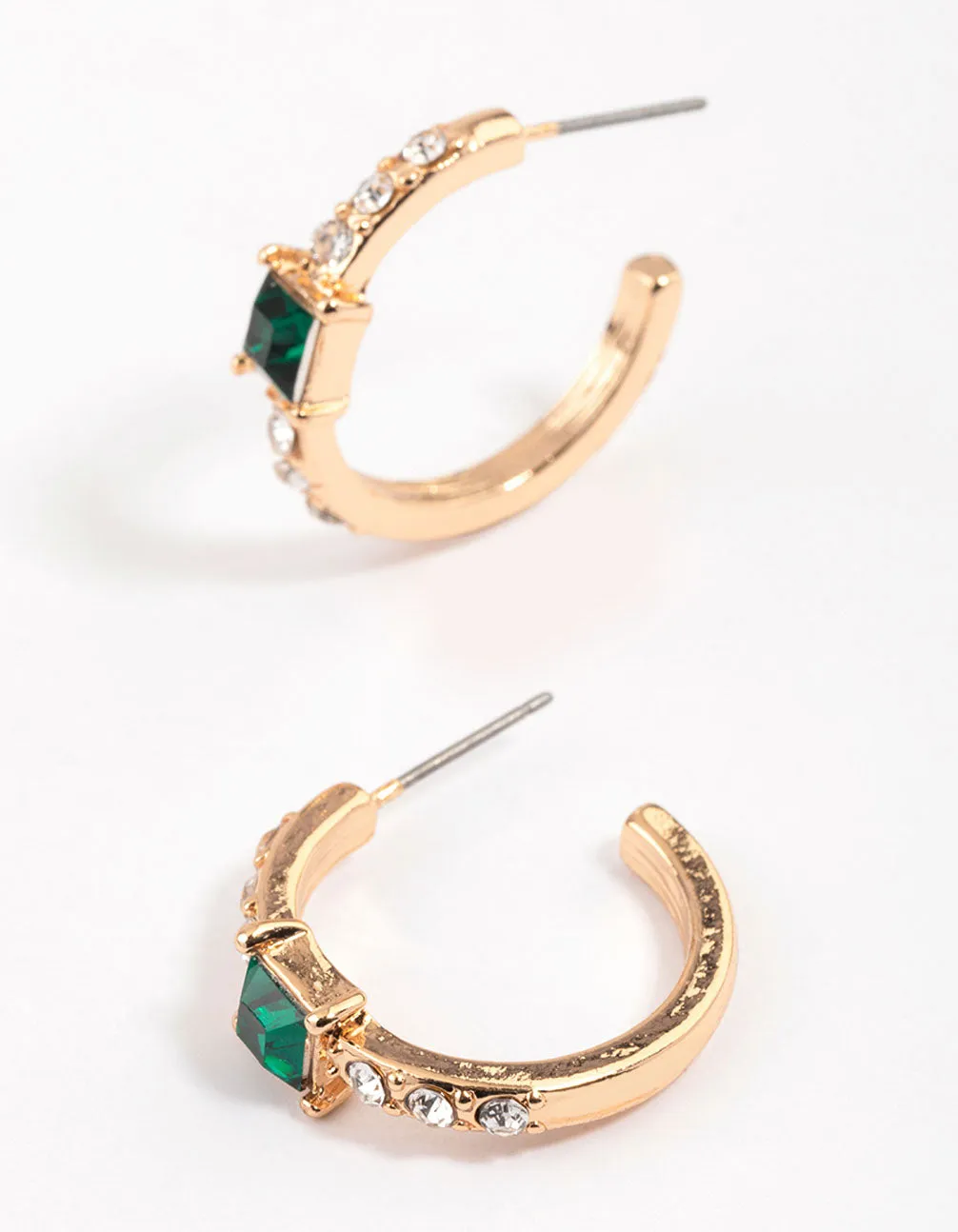 Gold Diamante Statement Stone Hoop Earrings & Polishing Set