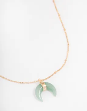 Gold Green Aventurine Eclipse Moon Pendant Necklace