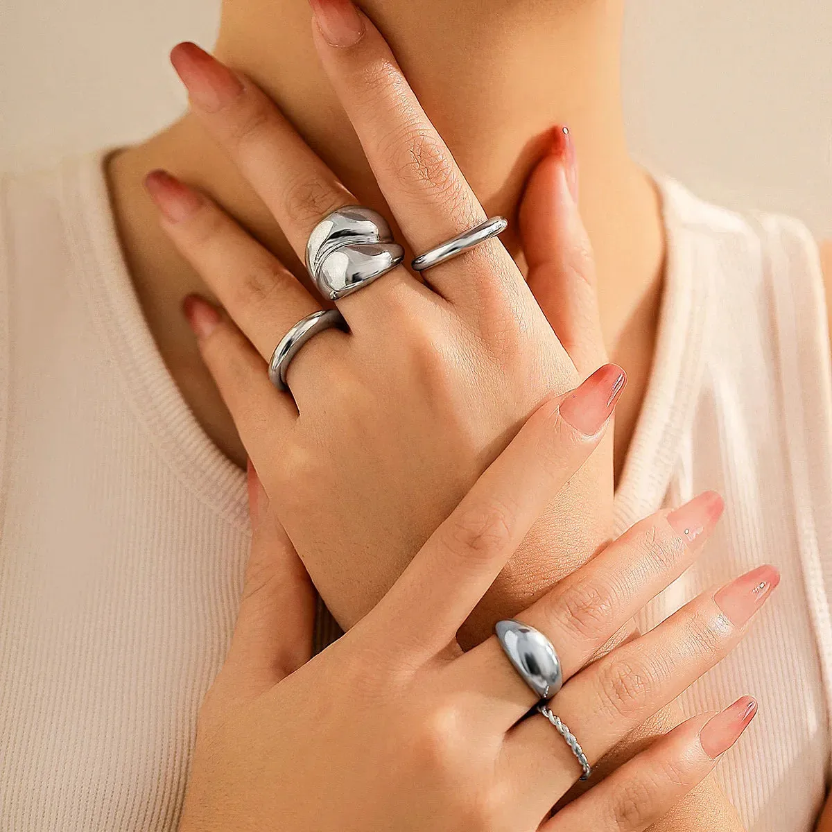 Gold Hammered Chunky Rock Punk Ring