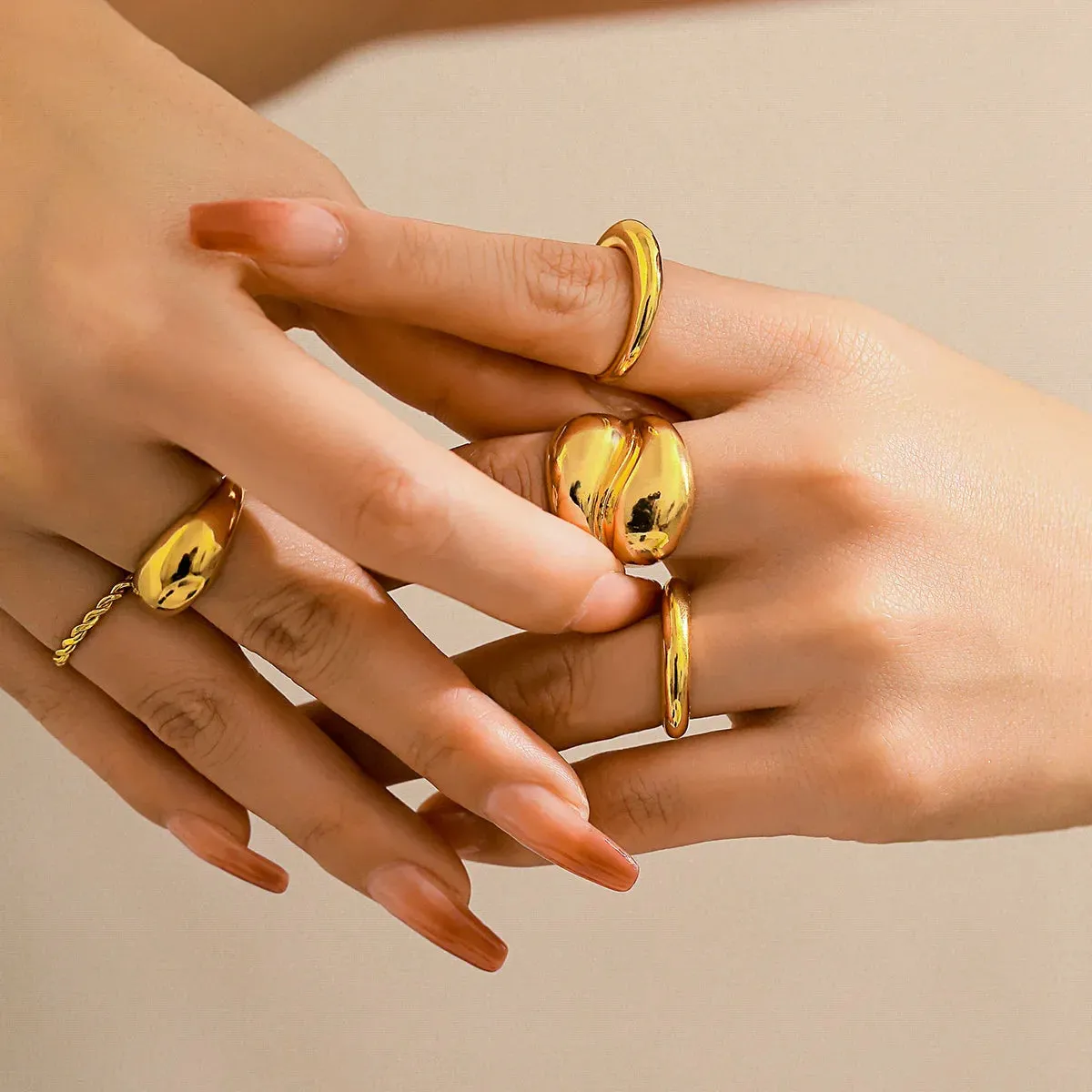 Gold Hammered Chunky Rock Punk Ring