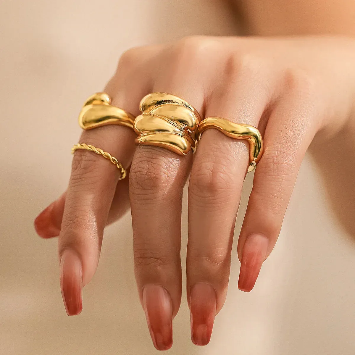 Gold Hammered Chunky Rock Punk Ring