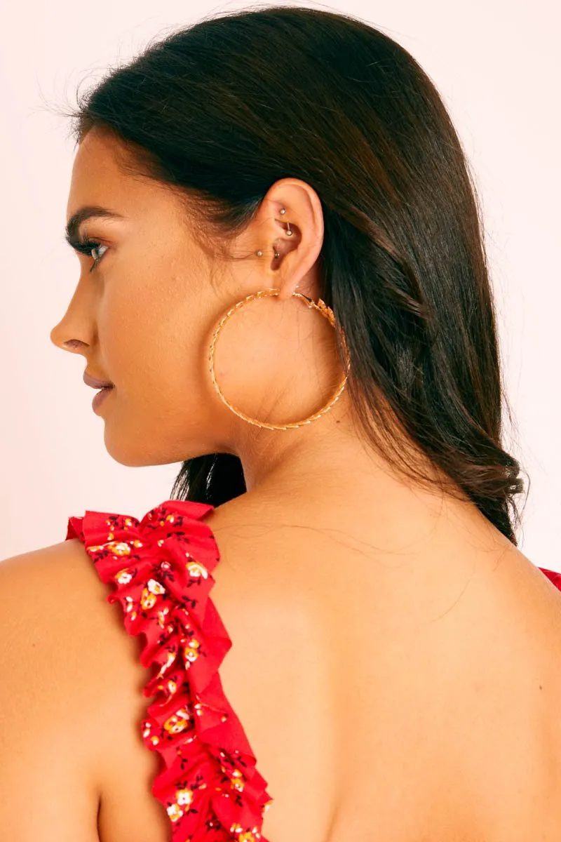 Gold Leaf Design Hoop Earrings - Roxi