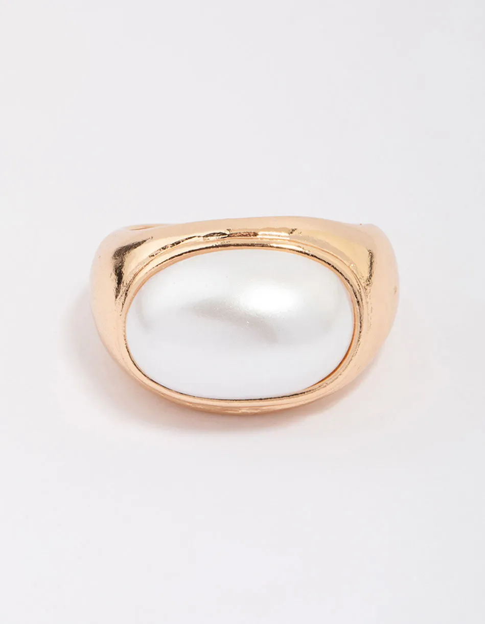 Gold Oval Pearl Chunky Cocktail Ring