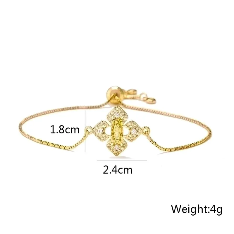 Gold-plated Micro Inlaid Zirconium Cross Virgin Mary Drawstring Adjustable Bracelet