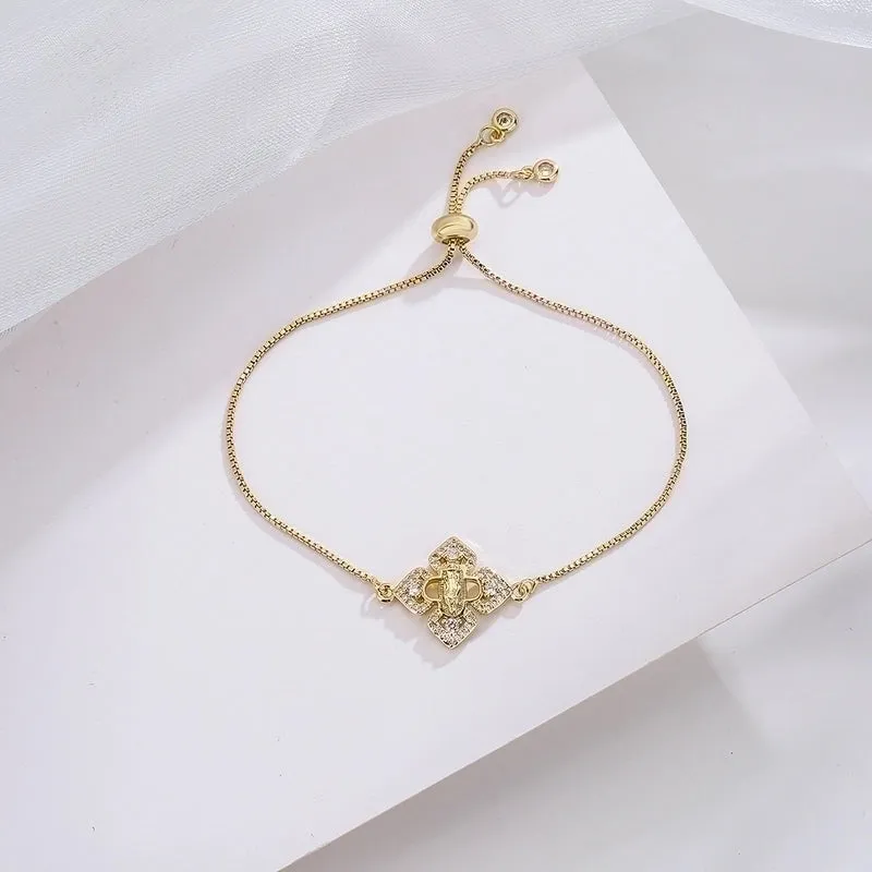 Gold-plated Micro Inlaid Zirconium Cross Virgin Mary Drawstring Adjustable Bracelet