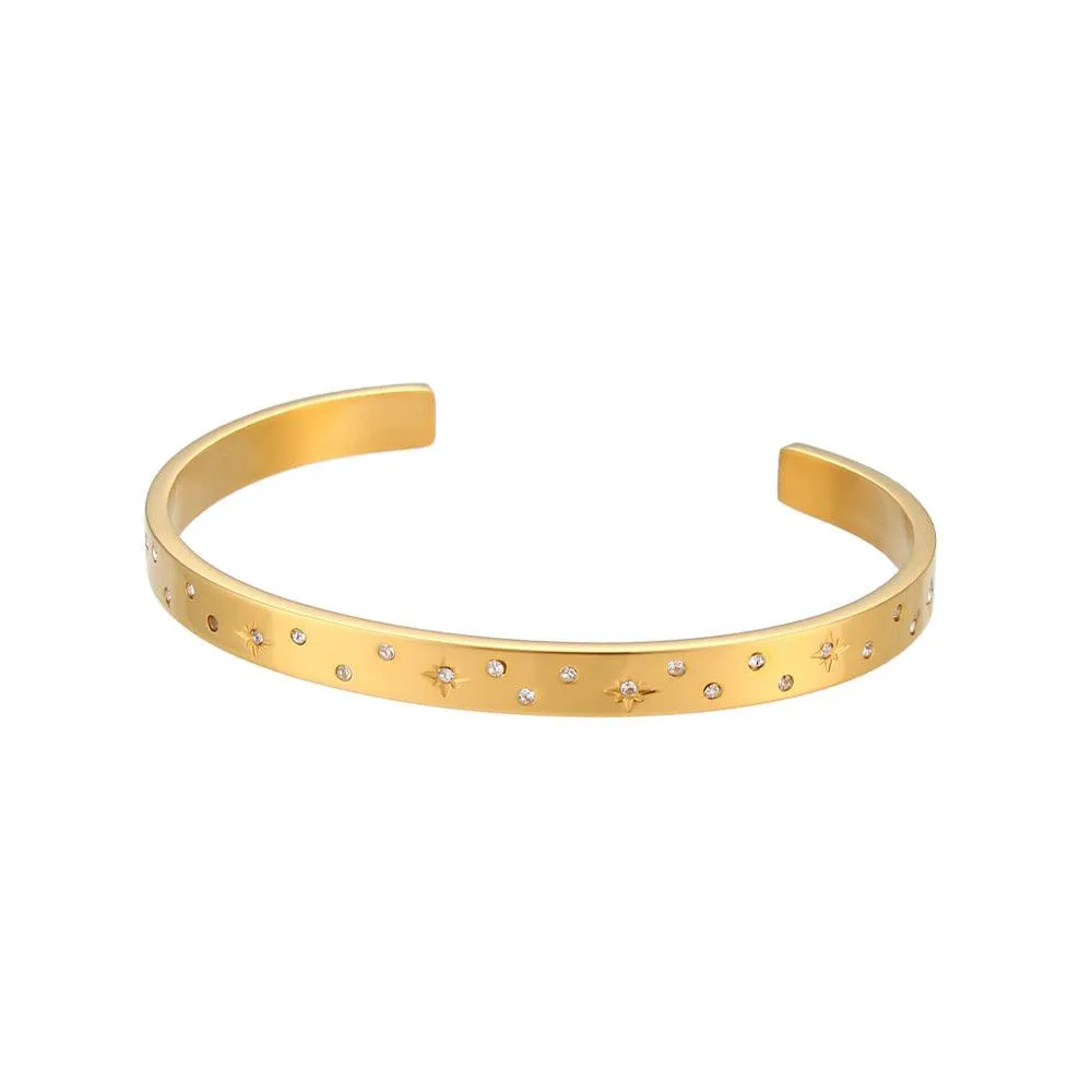 Gold-Plated Star Bracelet – Trendy Rhinestone Cuff for Women