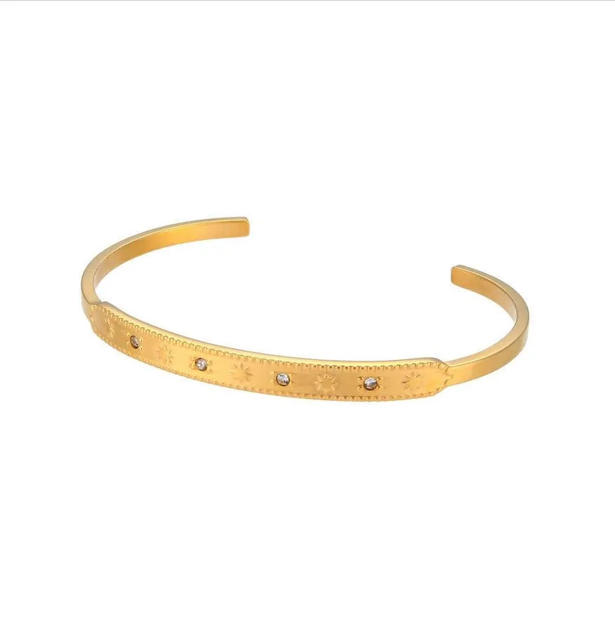 Gold-Plated Star Bracelet – Trendy Rhinestone Cuff for Women