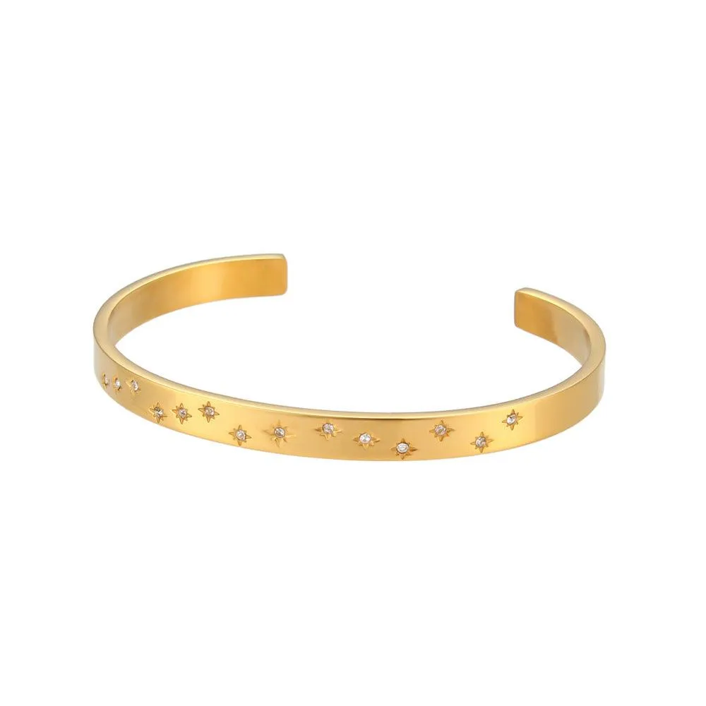 Gold-Plated Star Bracelet – Trendy Rhinestone Cuff for Women