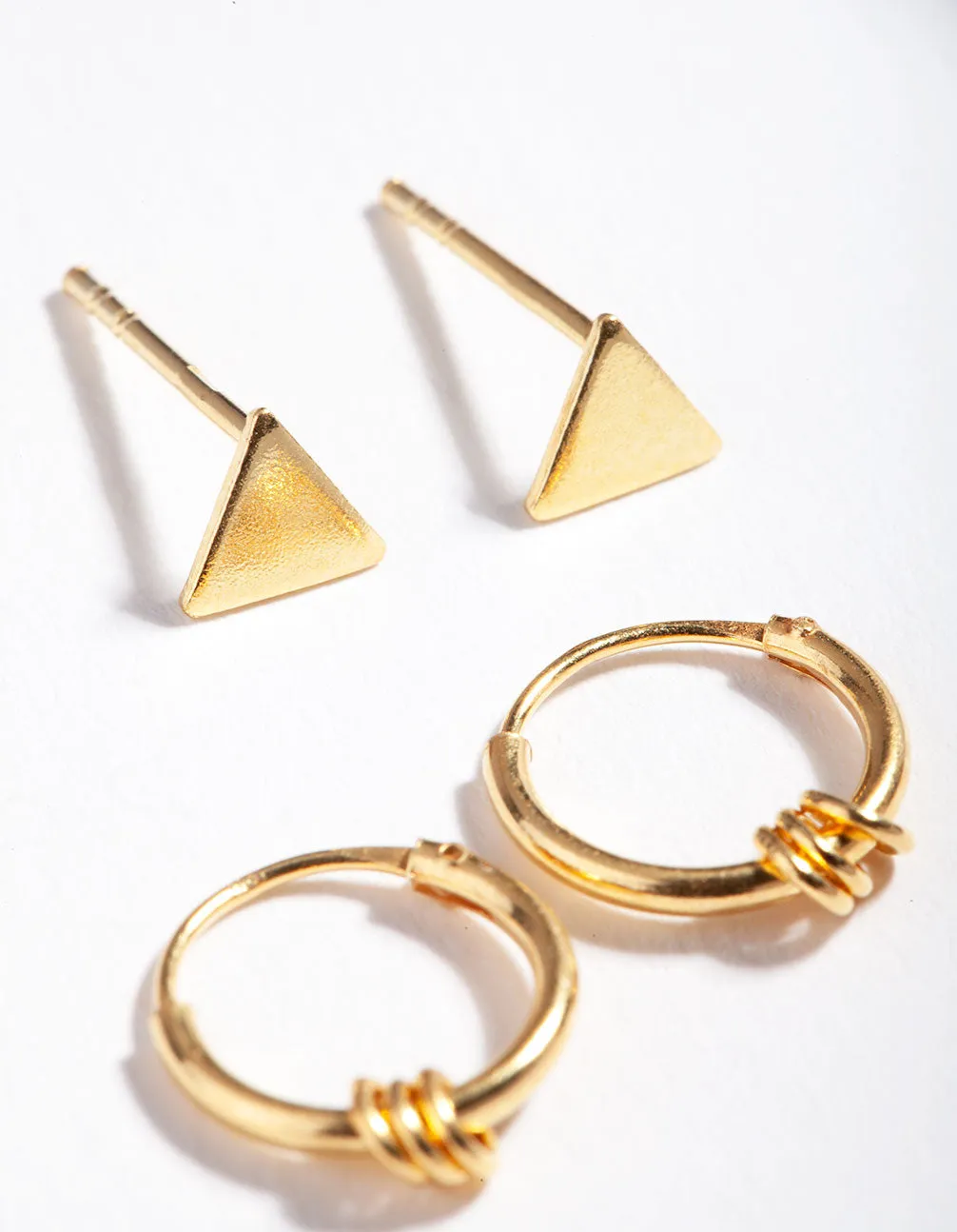 Gold Plated Sterling Silver Triangle Hoop Earring Pack