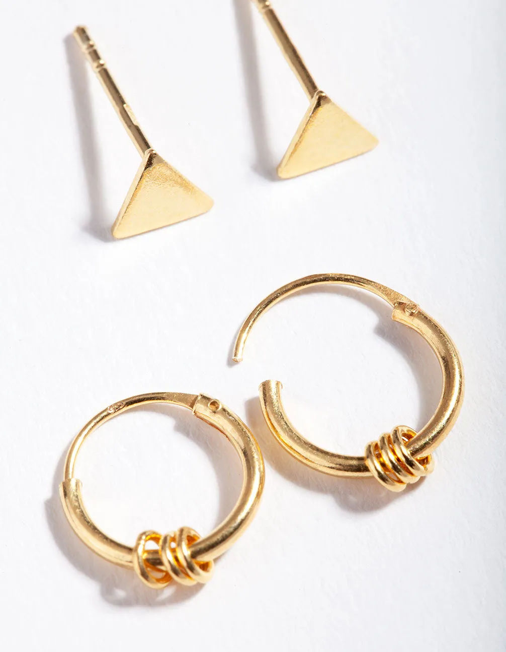 Gold Plated Sterling Silver Triangle Hoop Earring Pack