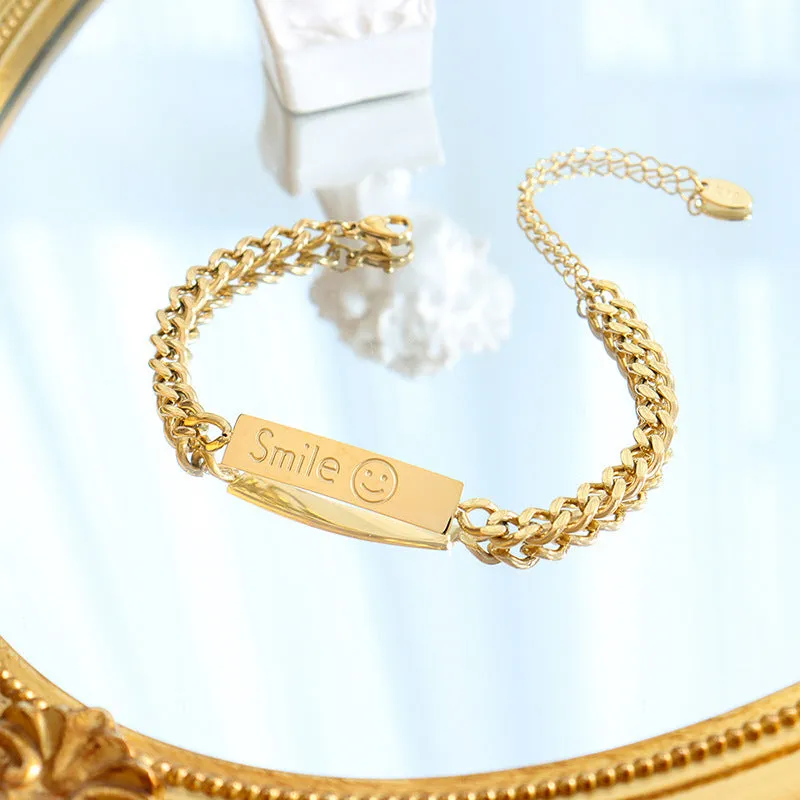 Golden Hip Hop Smiley Face Bracelet by Fengfang Brand