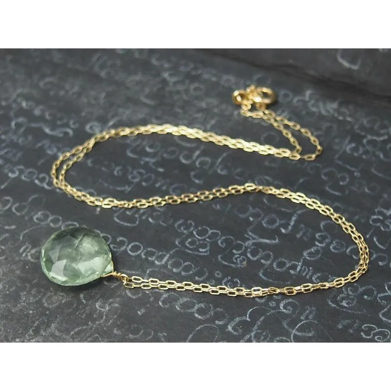 Green Amethyst Necklace On Gold Filled Chain With Gold Filled Spring Clasp