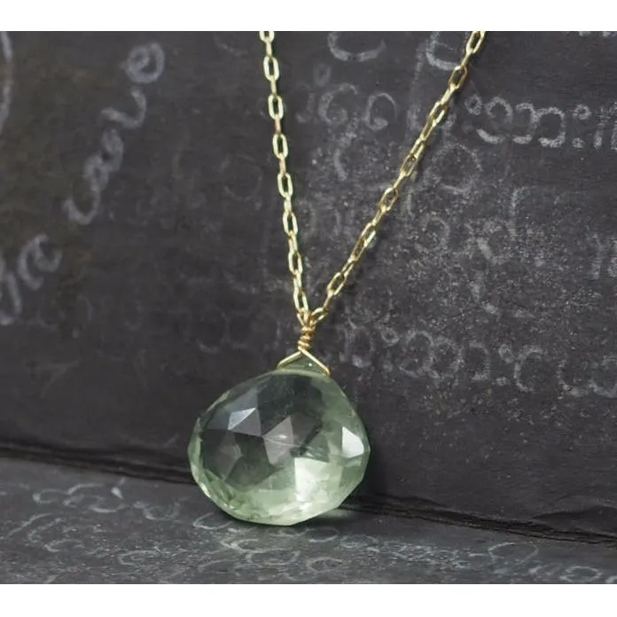 Green Amethyst Necklace On Gold Filled Chain With Gold Filled Spring Clasp