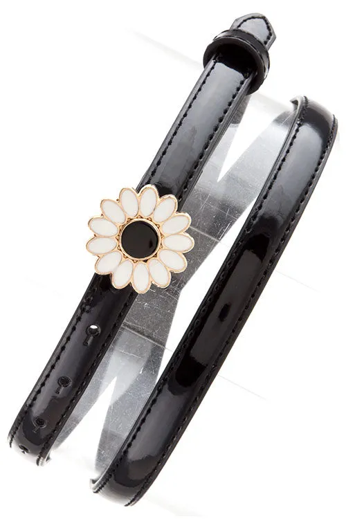 Groovy Baby Daisy Buckle Skinny Belt Black