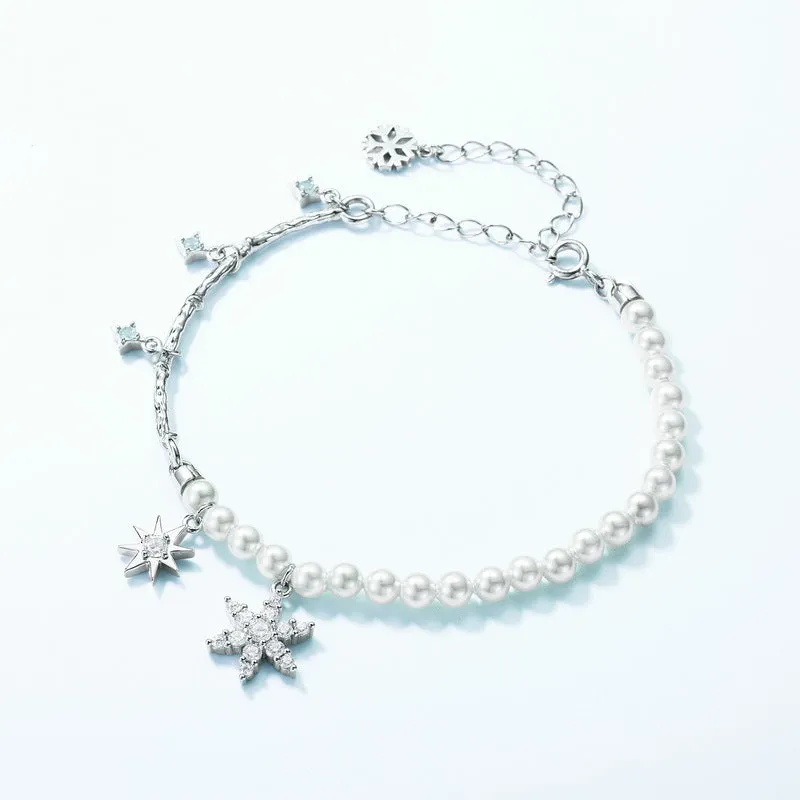 Half Pearl Half Chain Star Snowflake Bracelet