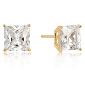 Halsey Princess Cut Gold Stud Earrings – 7mm  | 2ct | Sterling Silver