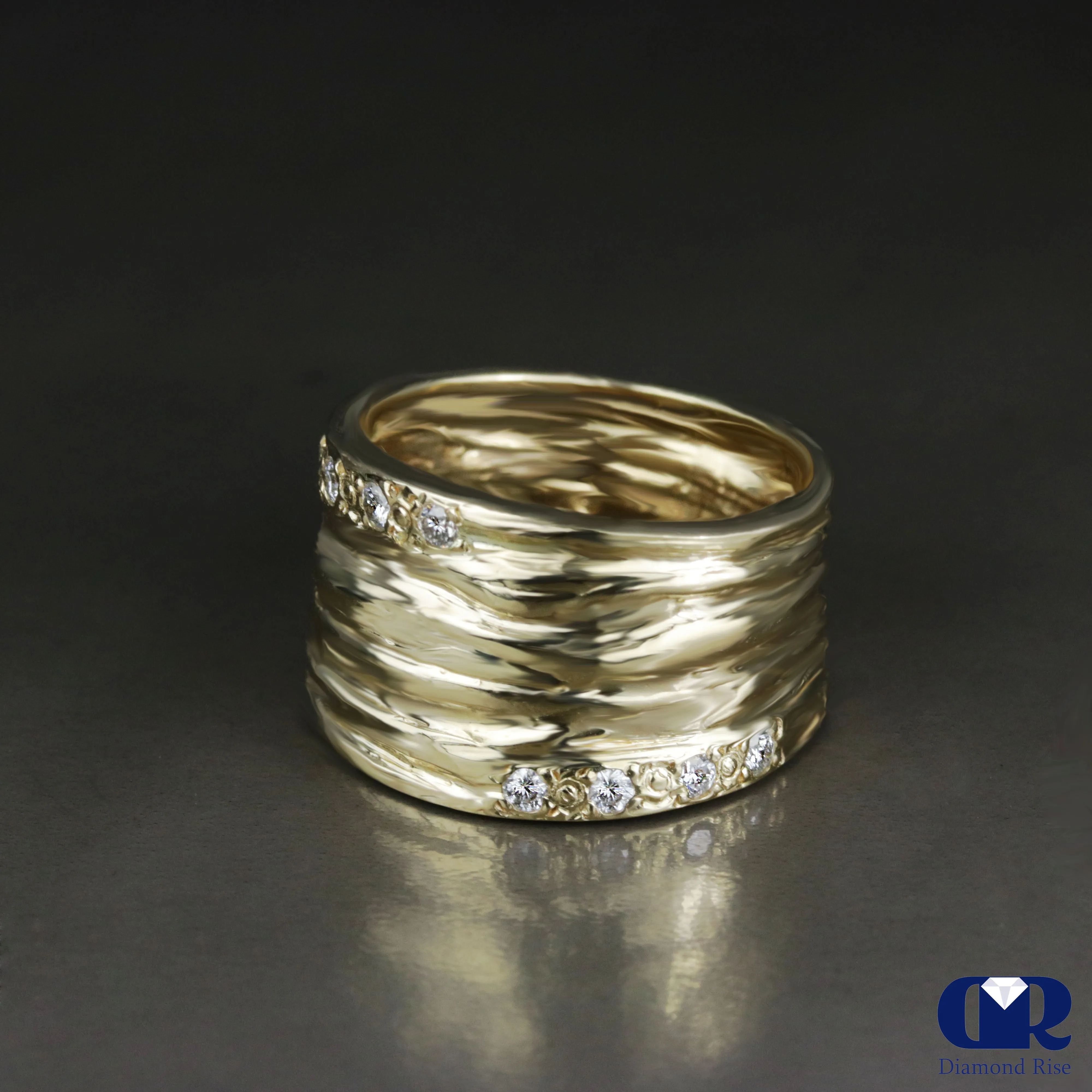 Handmade Diamond Right Hand Ring / Cocktail Ring In 10K Gold