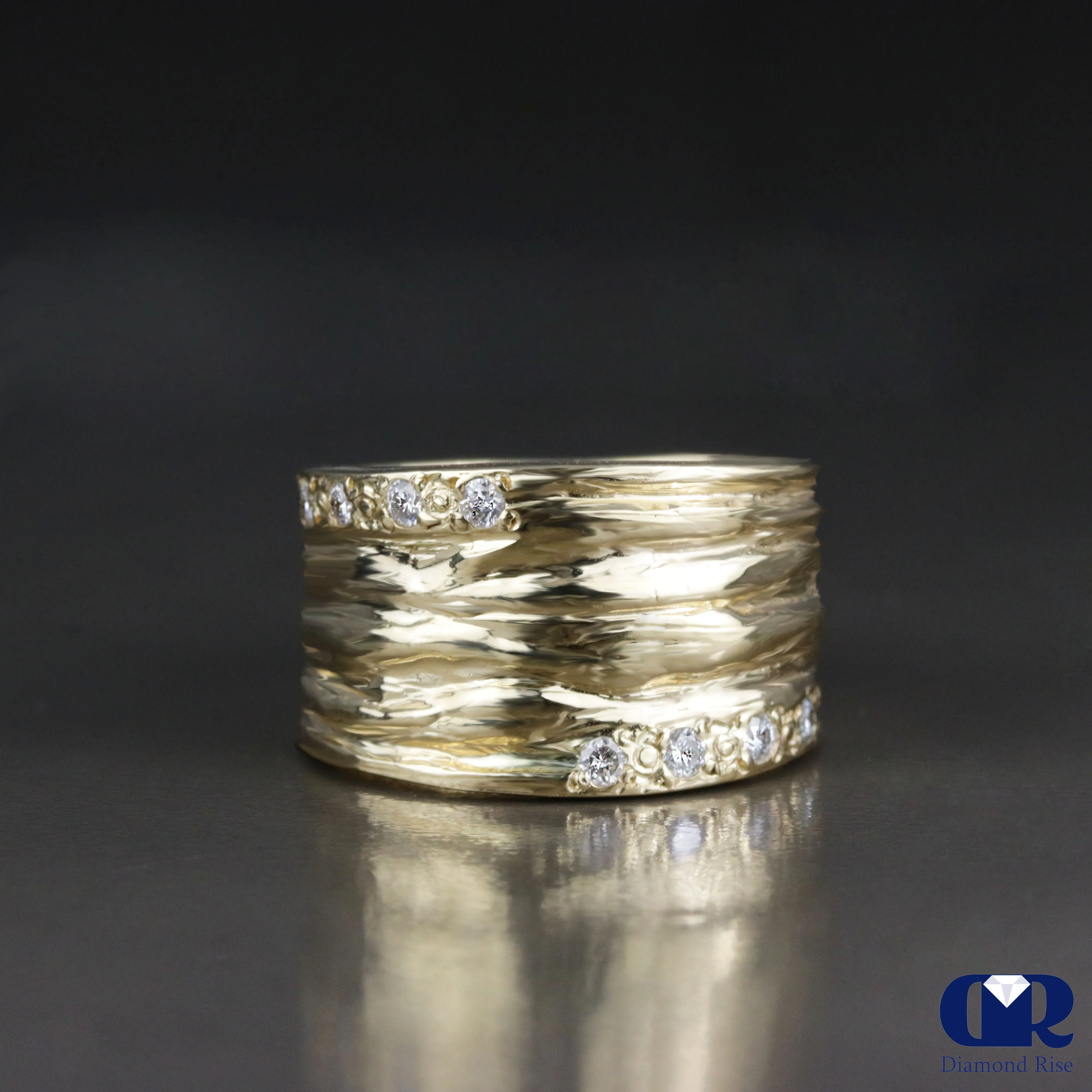 Handmade Diamond Right Hand Ring / Cocktail Ring In 10K Gold