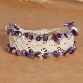 Handwoven Cotton and Amethyst Macrame Beaded Bracelet - Wise Dreams | NOVICA