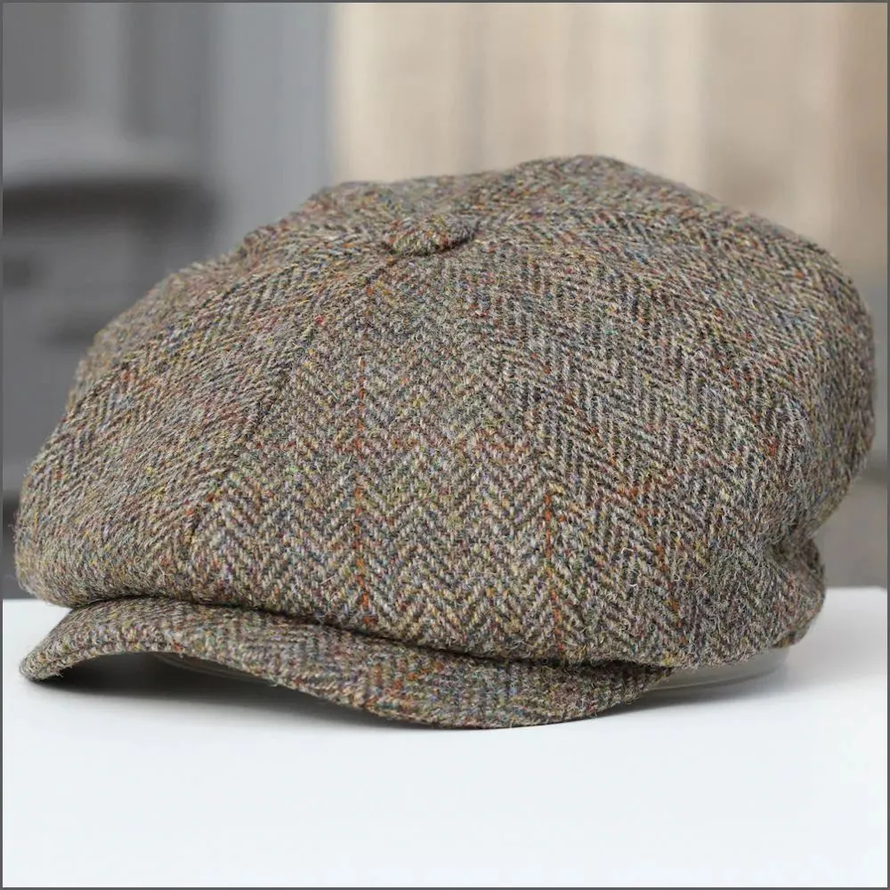 Harris Tweed Carloway 8 Piece Brown Herringbone Cap--