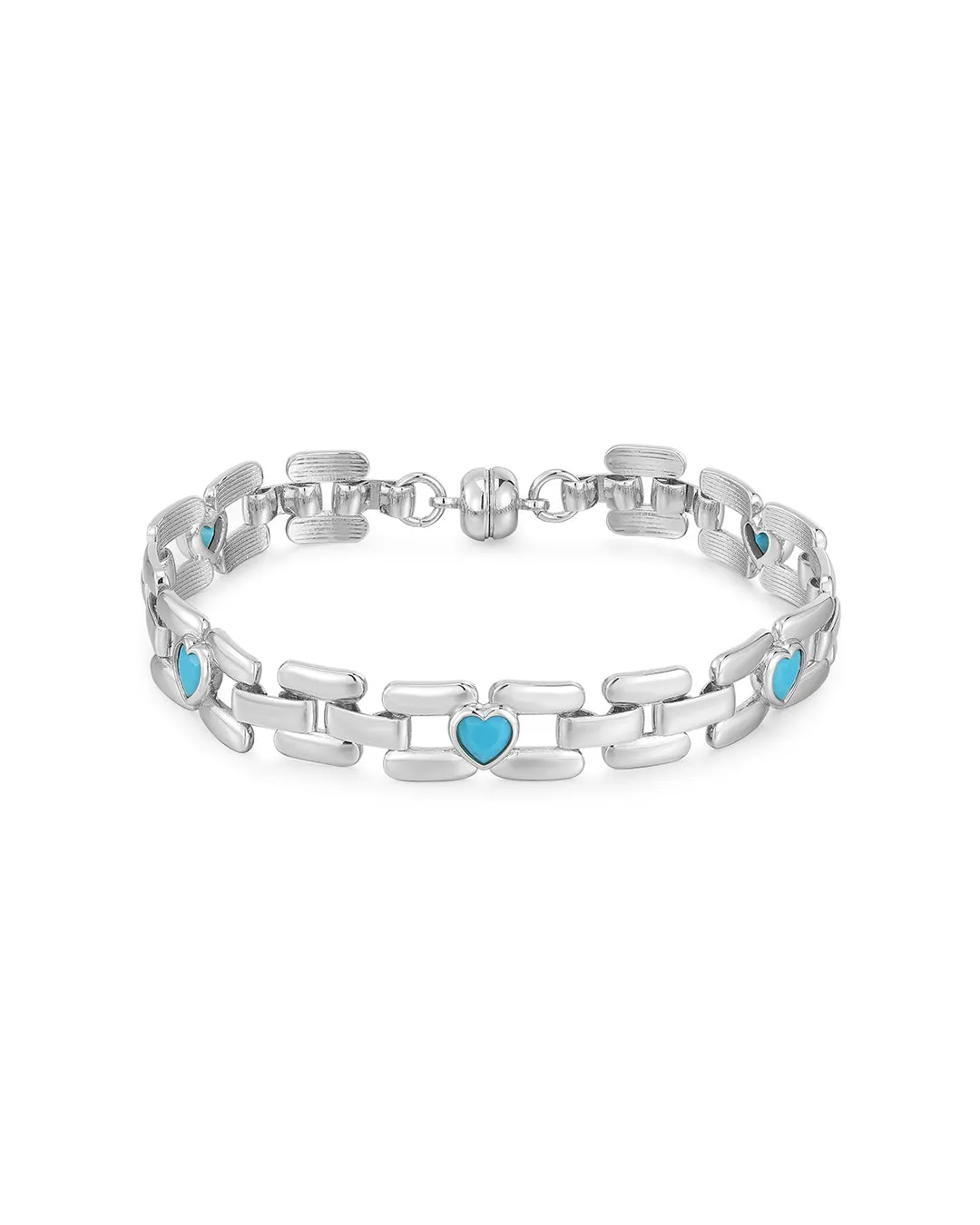 Heart Stone Link Bracelet- Silver