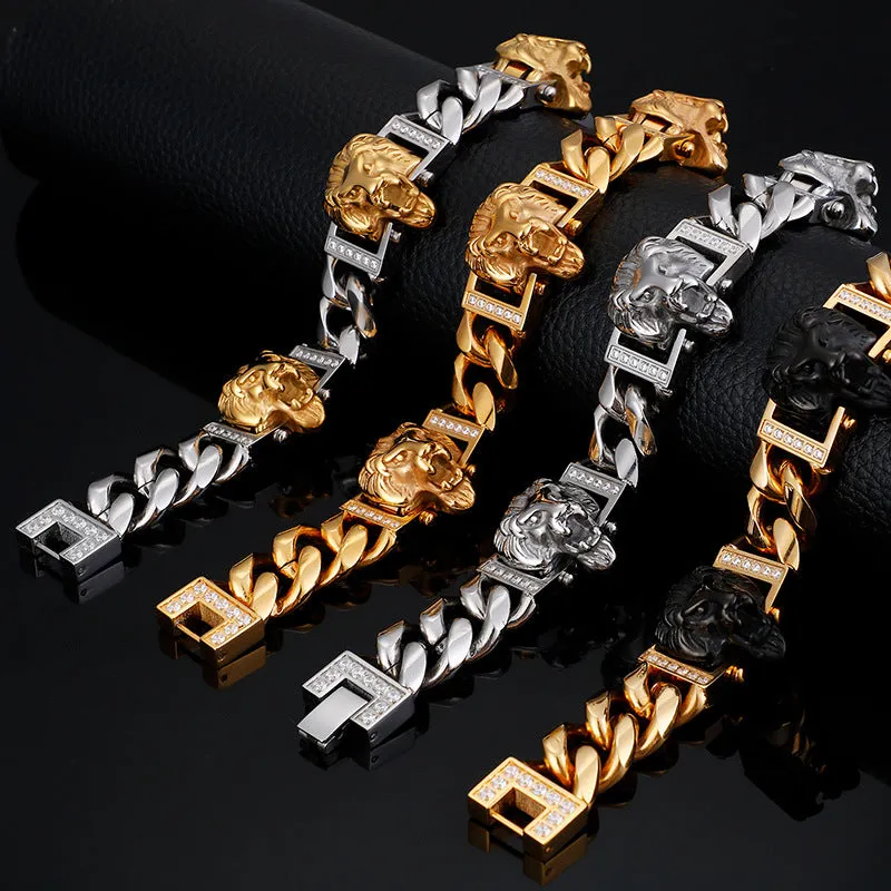 Hip Hop Lion Head Bracelet for Men - Stainless Steel and Titanium Jewelry