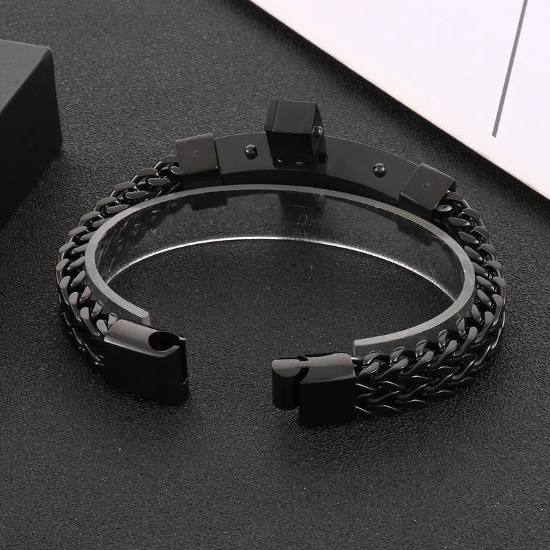 Hip-Hop Urban Weiya Line Cross Bracelet, Personalized European and American Men's Titanium Steel Chain with Magnet Buckle