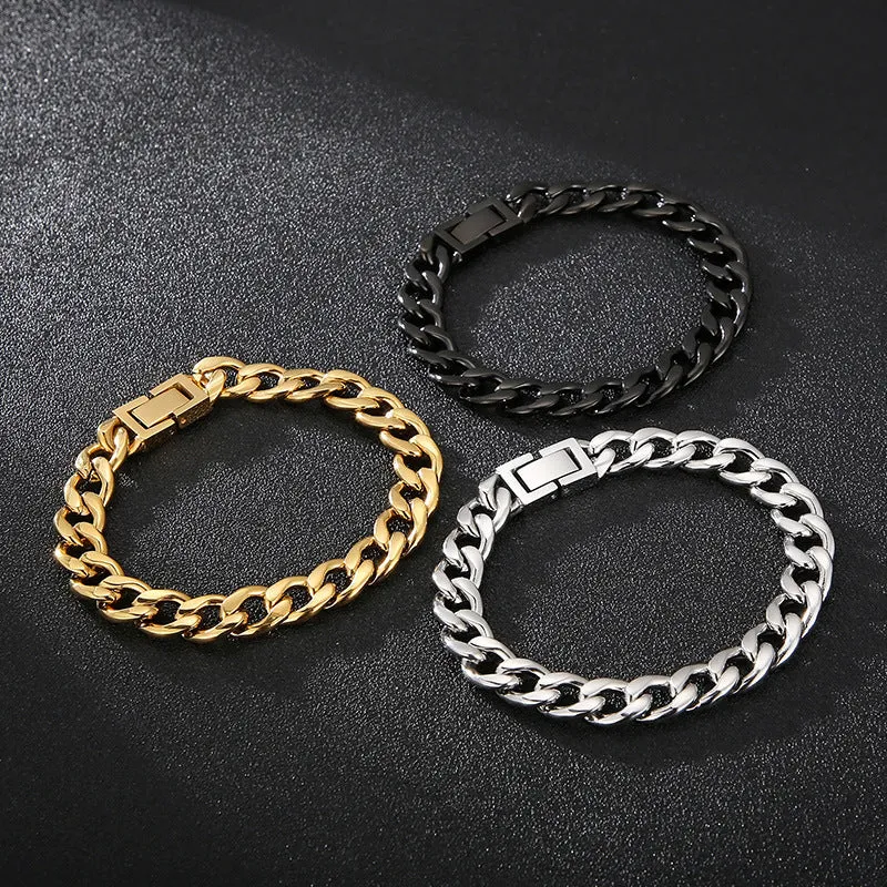 HipHop Titanium Steel Men's Jewelry Buckle Chain Bracelet and Necklace for Trendy Style