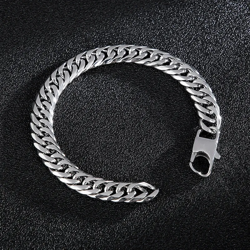 Hipster-Inspired Titanium Steel Men's Square Buckle Bracelet with Creative Whip Chain Design