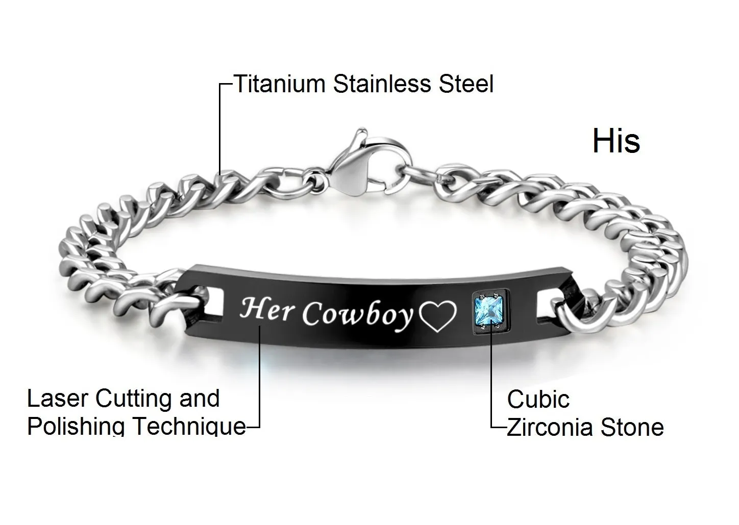 His & Hers Matching Set Cowgirl Cowboy Couple Bracelets, Valentine, Anniversary, Wedding, Promise, Engagement Gift