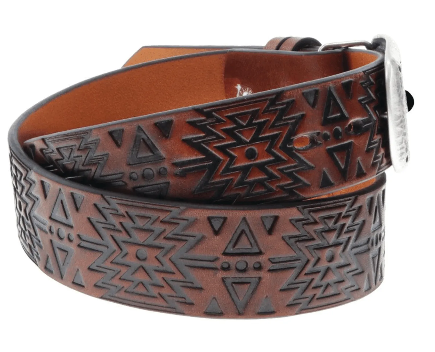 Hooey 'Dakota'  Brown Aztec Embossed Faux Onyx Buckle Leather Belt HWBLT009