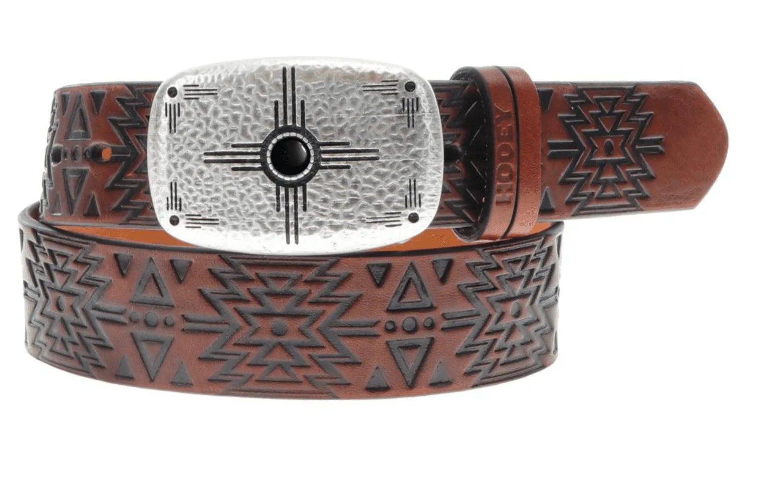 Hooey 'Dakota'  Brown Aztec Embossed Faux Onyx Buckle Leather Belt HWBLT009