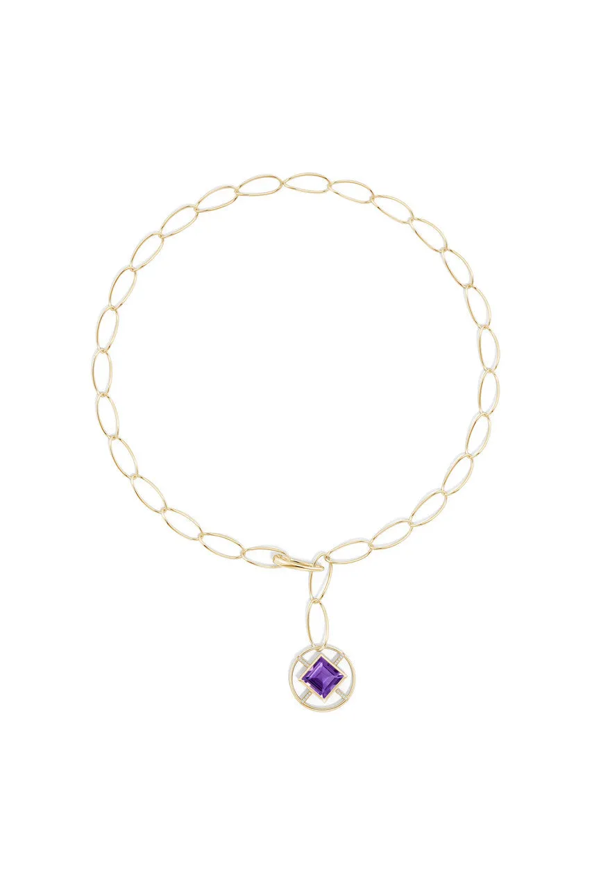 Infinity Concentric Circle 14K Gold and Amethyst Y Necklace