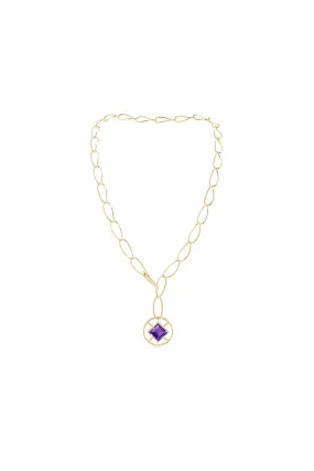 Infinity Concentric Circle 14K Gold and Amethyst Y Necklace