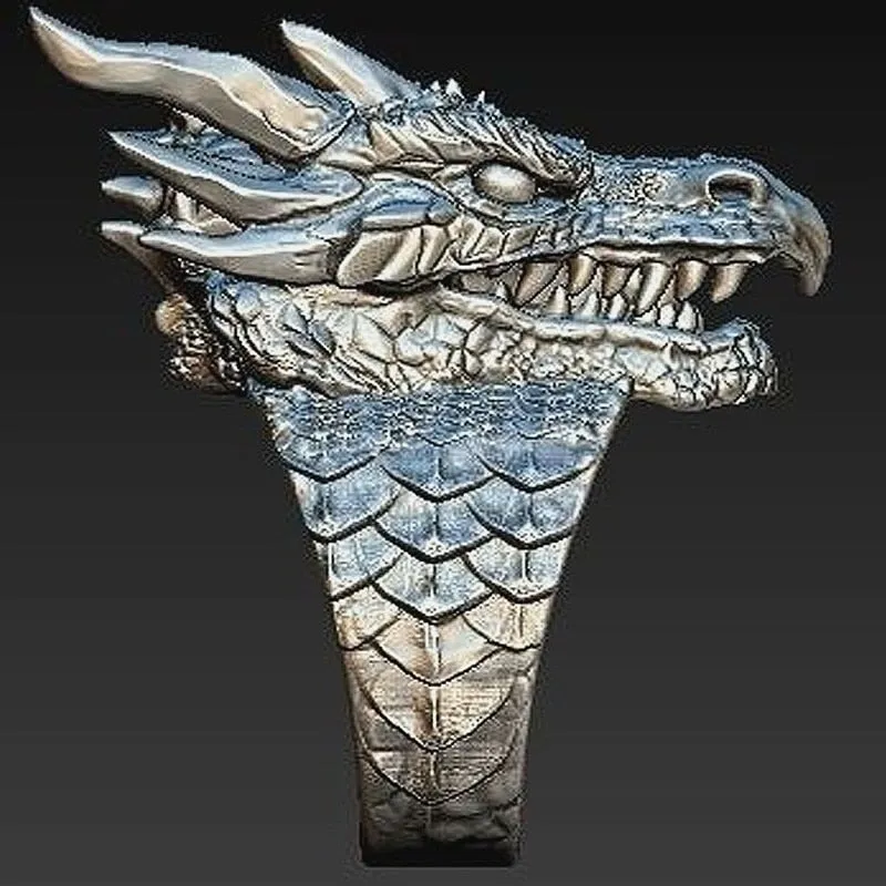 Intricate Dragon Head and Scale Metal Ring