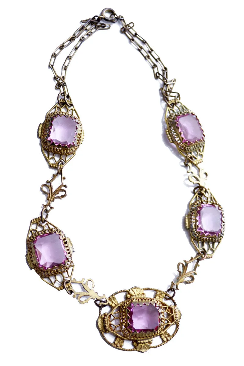 Intricate Vintage Edwardian Amethyst Crystal Necklace