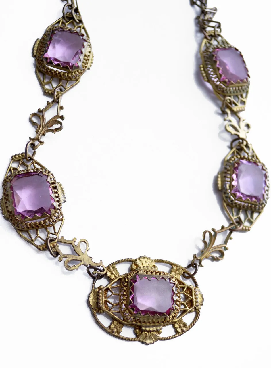 Intricate Vintage Edwardian Amethyst Crystal Necklace