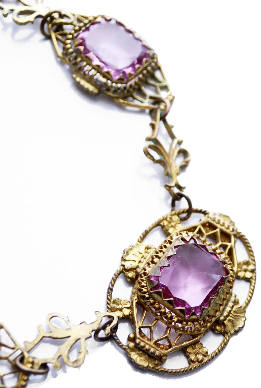 Intricate Vintage Edwardian Amethyst Crystal Necklace