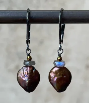 Iron Colored Pearl Earrings