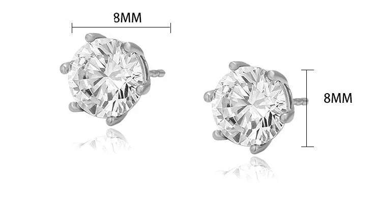 Jewelry Copper Alloy Platinum Plated Bright Six-Prong Inlaid Single Stone Earrings Simple Cold Style Earrings