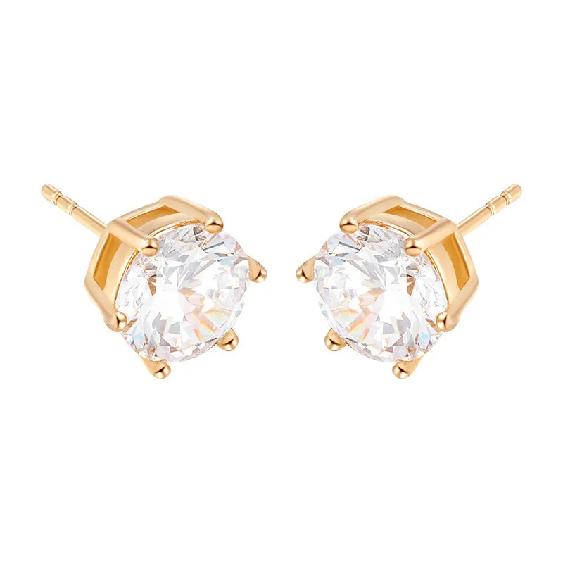 Jewelry Copper Alloy Platinum Plated Bright Six-Prong Inlaid Single Stone Earrings Simple Cold Style Earrings