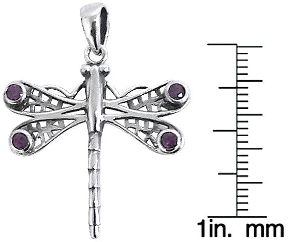 Jewelry Trends Sterling Silver Amethyst Celtic Dragonfly Necklace