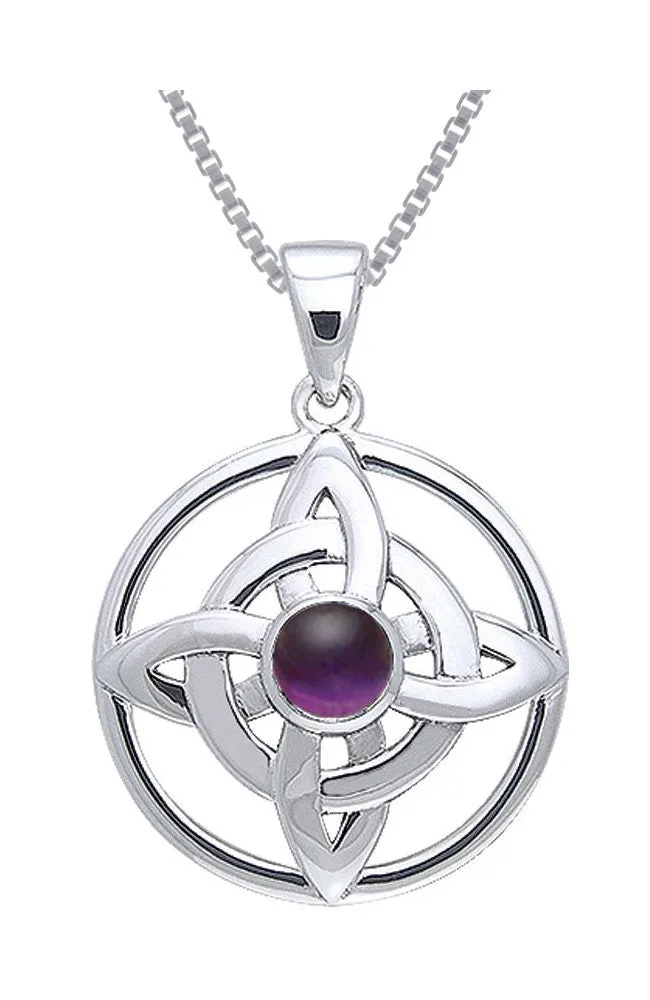 Jewelry Trends Sterling Silver with Purple Amethyst Quaternary Knot Pendant on 18 Inch Box Chain Necklace