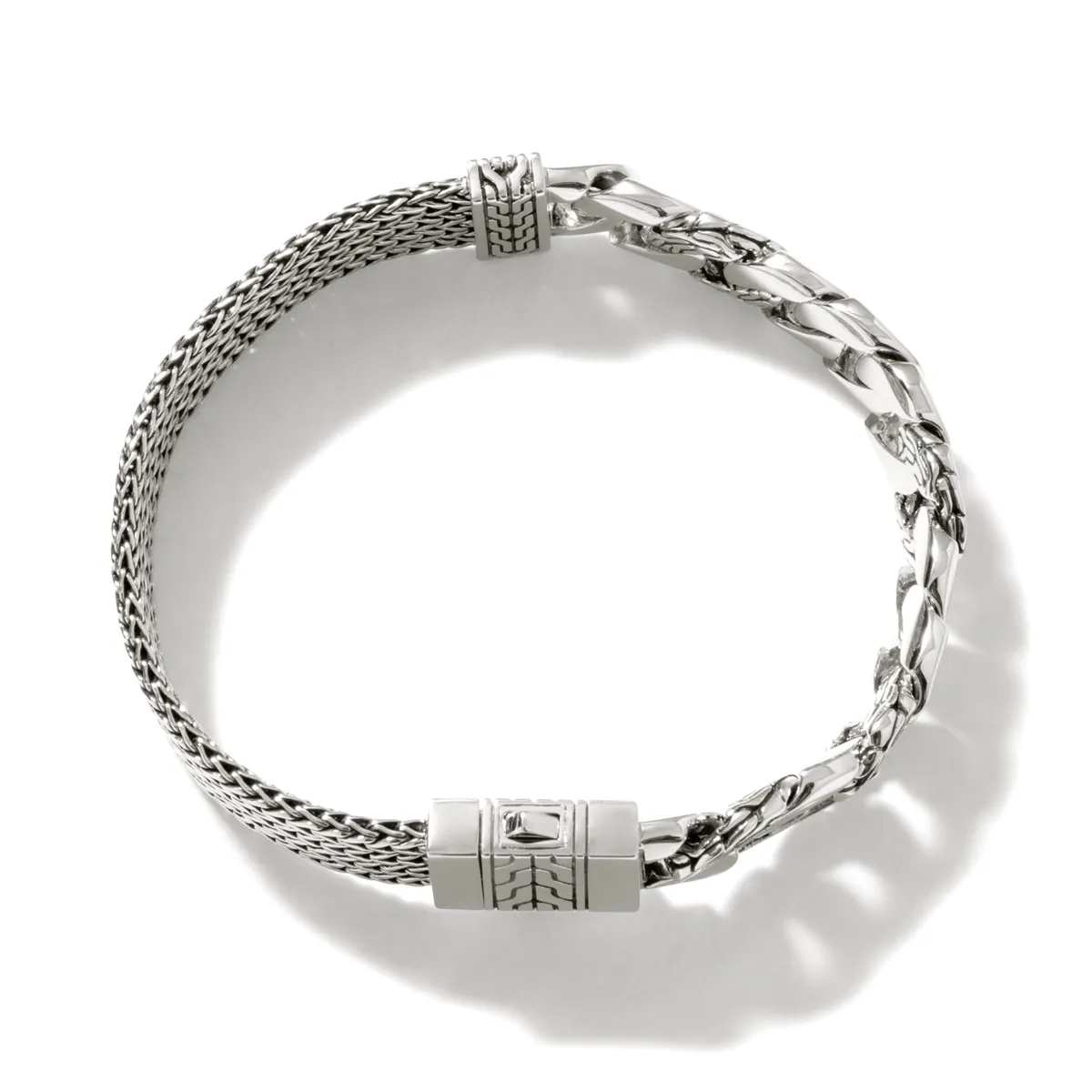 John Hardy Classic Chain Silver 12mm Flat Chain and Link Bracelet with Pusher Clasp