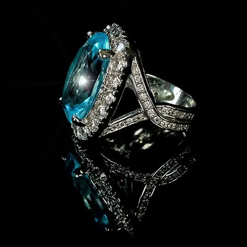 Kaylin Aqua Blue Cushion Cut Halo Cocktail Ring | 15ct