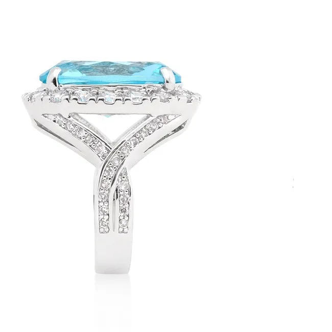 Kaylin Aqua Blue Cushion Cut Halo Cocktail Ring | 15ct