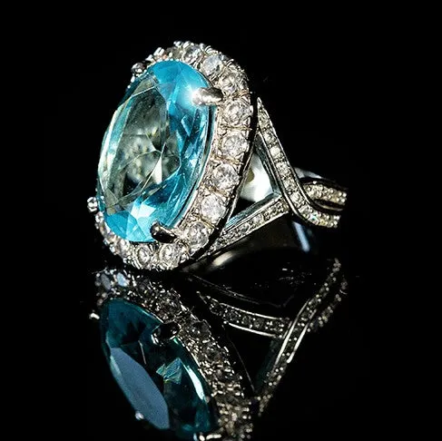 Kaylin Aqua Blue Cushion Cut Halo Cocktail Ring | 15ct