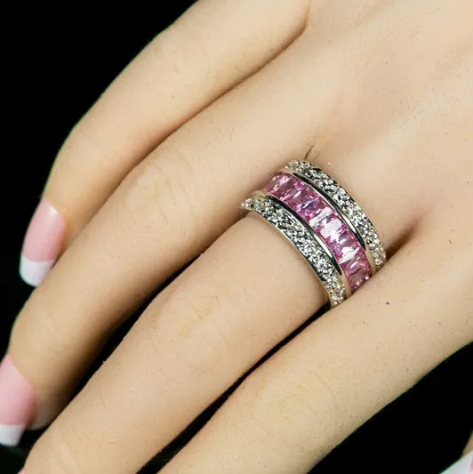 Kinsley Radiant Cut Pink Eternity Band Ring | 11ct